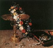 BRUEGHEL, Jan the Elder Still-Life with Garland of Flowers and Golden Tazza fdg Spain oil painting artist